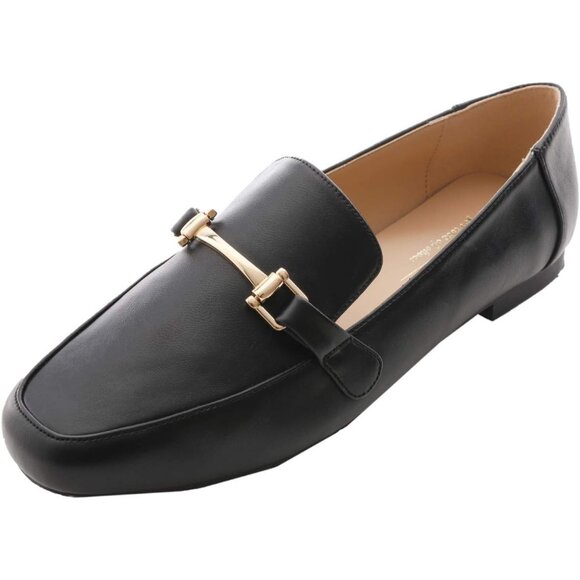 Feversole Women's Bar Trim Black Plain Pu Round Toe Synthetic Crochet Flats - Picture 1 of 5